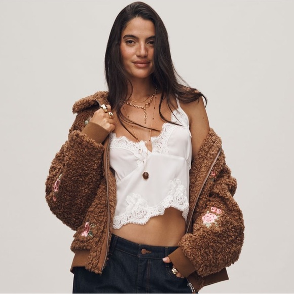 NWT | By Anthropologie Floral
Embroidered Sherpa Bomber Jacket | Size XL - Picture 2 of 5